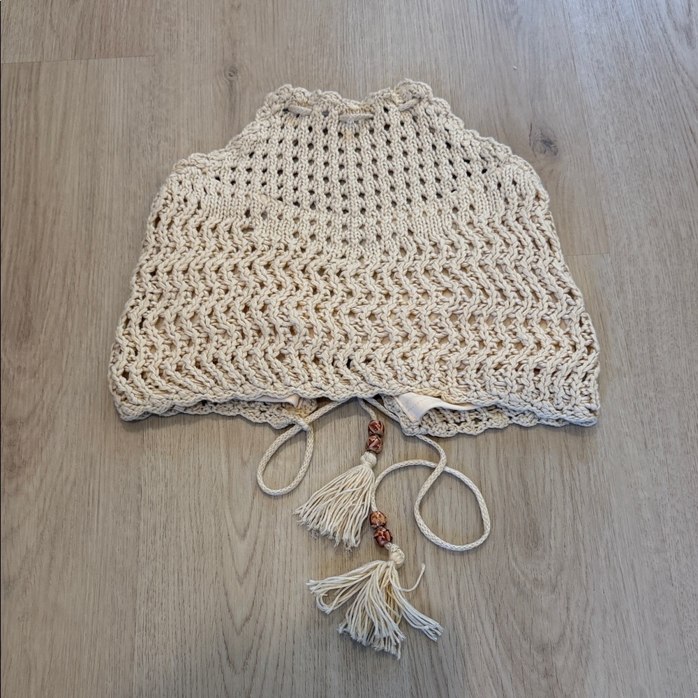 Mable Small Crochet Halter Top with Tassel Ties - Cream